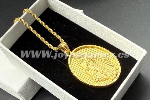 Cordón 2mm*60cm+ medalla virgen del Carmen ,acero 316L chapado oro 18k-