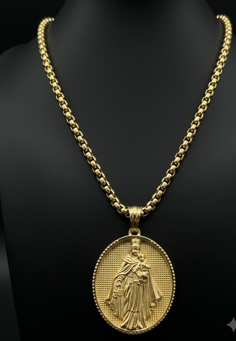 WhatsApp Image 2026-08-10 at 15.11.14 Cadena 3 mm*60cm+ medalla virgen del Carmen ,acero 316L chapado oro 18k- - Imagen 1