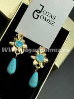 Pendientes corales turquesas 3.5cm, acero 316L chapado oro 18k