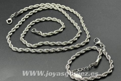 Cordón 4mm*60cm- pulsera 4mm*21cm, acero 316L
