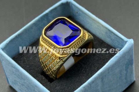 Sello piedra azul, acero 316L chapado oro 18k, talla 30