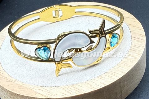 Pulsera delfín nacar ,acero 316 L chapado oro 18k