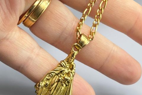 Cadena 3 mm*50cm+virgen del Carmen ,acero 316L chapado oro 18k-