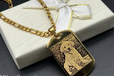 Colgante PLACA  36*22mm+cadena 4*60cm- foto grabación personalizada diamante, acero 316L chapado oro 18k
