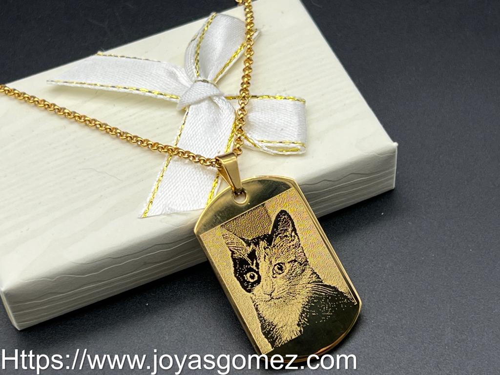 WhatsApp Image 2023-07-08 at 10.29.46 (8) Colgante PLACA 36*22mm+cadena 2*50cm- foto grabación personalizada diamante, acero 316L chapado oro 18k - Imagen 1