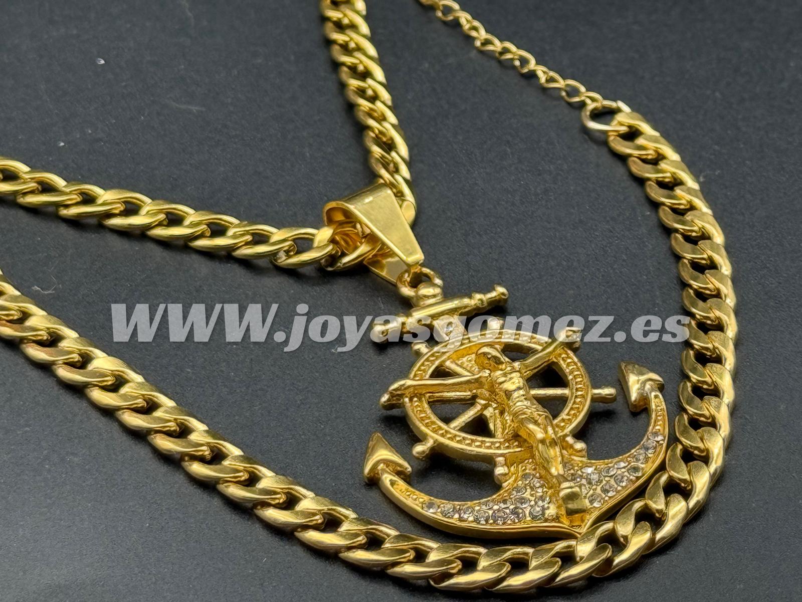 WhatsApp Image 2024-12-06 at 17.40.57 (1) Conjunto cadena+pulsera+colgante ancla cristo, acero 316 l chapado oro 18k - Imagen 1