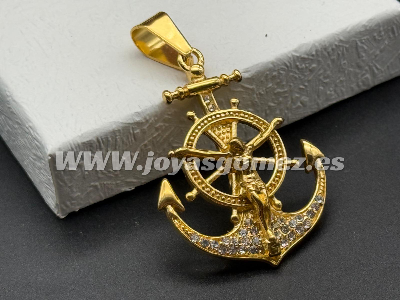 WhatsApp Image 2024-12-06 at 17.40.57 (1) Colgante ancla con cristo (circonitas), acero 316L chapado oro 18k - Imagen 1