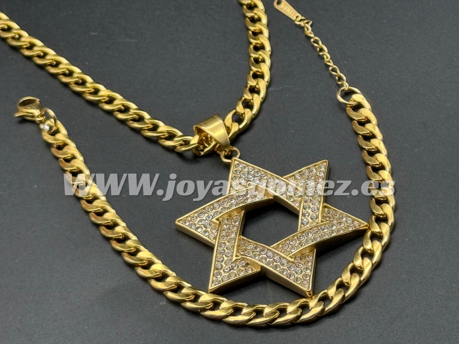 WhatsApp Image 2024-12-06 at 17.40.57 Conjunto cadena+pulsera+colgante estrella de David con circonitas, acero 316L chapado oro 18k - Imagen 1