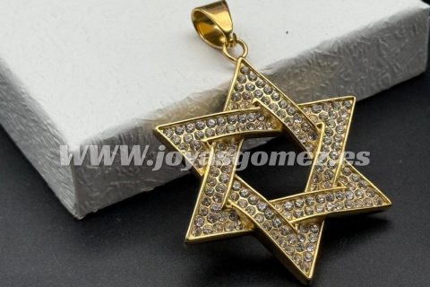 Colgante estrella de David con circonitas, acero 316L chapado oro 18k