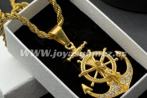 Cordón 3mm*60cm- colgante cruz circonitas,acero 316 L chapado oro 18k