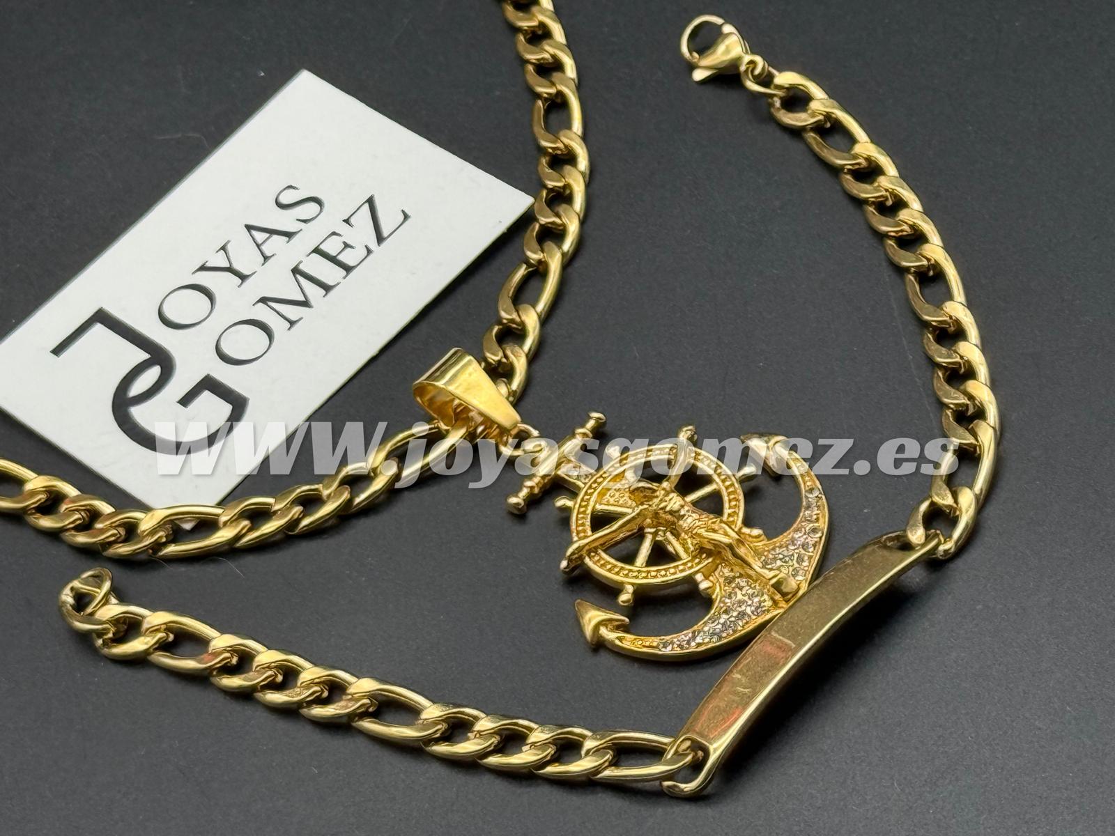 WhatsApp Image 2024-12-06 at 17.40.57 (8) Conjunto cadena+esclava+colgante ancla cristo, acero 316 l chapado oro 18k - Imagen 1