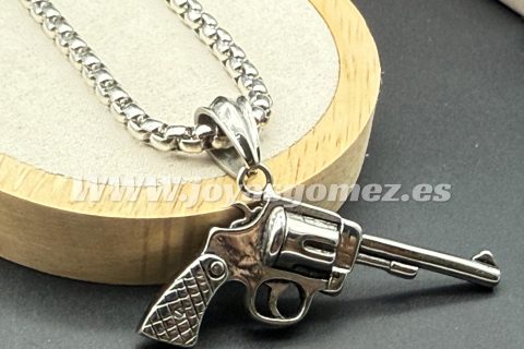 Cadena 5 mm *65cm + colgante pistola ,acero 316 L