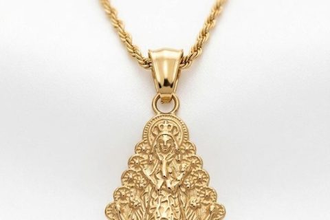 Cordón 2*60cm + colgante virgen del rocío,acero 316L chapado oro 18k