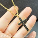 Cadena 3mm*45 cm+cruz circonitas negras,acero 316L chapado oro 18k - Imagen 2