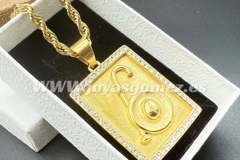 Cordón 4*60cm y colgante sombrero -bastón, acero 316L chapado oro 18k