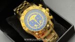 Reloj grande esfera dorada-azul, acero 316L chapado oro 18k