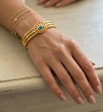 Pulsera rígida ojo turco ,acero 316 L chapado oro 18k - Imagen 2