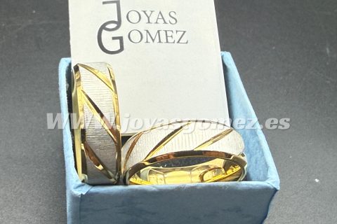 Alianzas ralladas 6mm, acero 316L chapado oro 18k, tallas 18-20-28