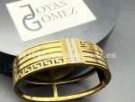 Pulsera rígida greca con circonitas ,acero 316 L chapado oro 18k