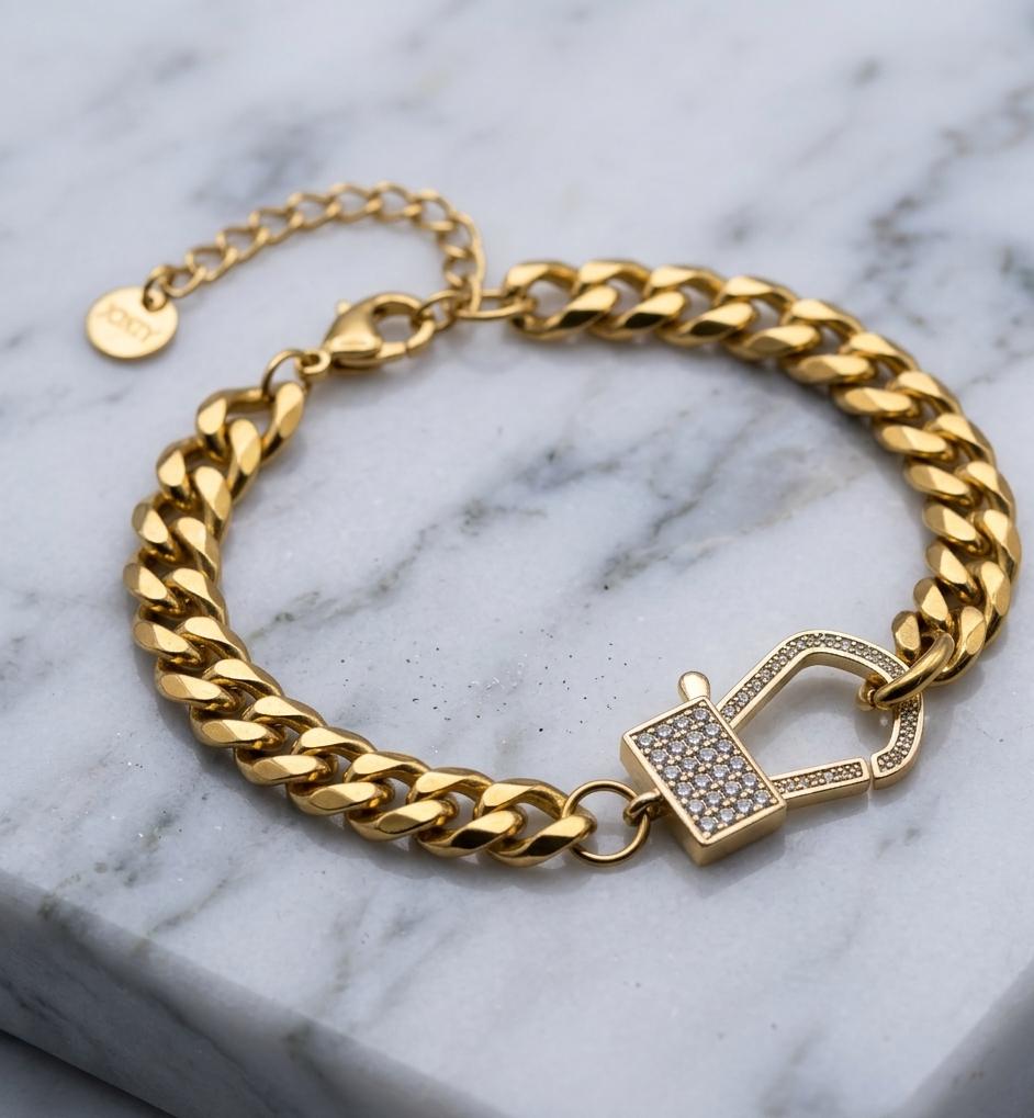 WhatsApp Image 2026-05-13 at 18.07.44 Pulsera candado , medida 15-20 cm ajustable,acero 316 L chapado oro 18k - Imagen 1