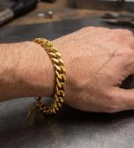 Pulsera barbada 15 -21 cm, acero 316L, chapado oro 18k - Imagen 2
