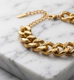 Pulsera barbada 15 -21 cm, acero 316L, chapado oro 18k