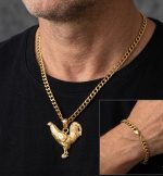 Conjunto cadena -pulsera +gallo, acero 316L chapado oro 18k