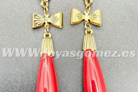 Corales grandes rojo 7cm-camafeo, acero 316L chapado oro 18k