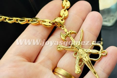 Cadena café 6*60 cm+Colgante Legión Española, acero 316L chapado oro 18k