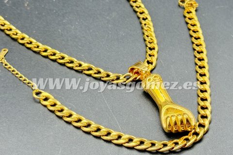 Conjunto de cadena y pulsera 6mm+ colgante puño, acero 316L chapado oro 18k