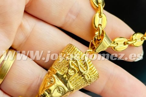 Cadena café 6*60 cm+Colgante egipcio, acero 316L chapado oro 18k