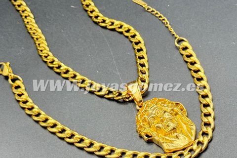 Conjunto de cadena y pulsera 6mm+rostro cristo, acero 316L chapado oro 18k
