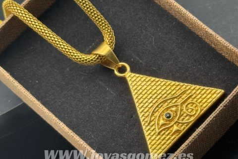 Cadena 6mm*60cm, colgante pirámide ojo horus- acero 316 L chapado oro 18k