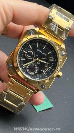 Reloj calendario fondo negro ,acero 316L chapado oro 18k - Imagen 2