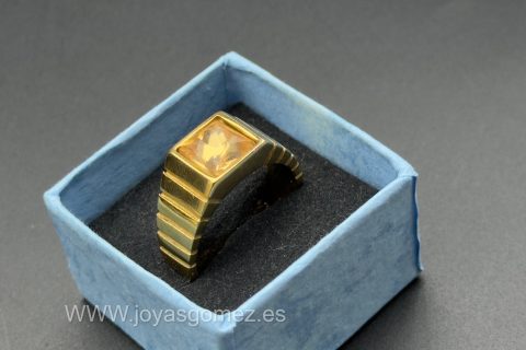 Sello piedra salmón, talla 22- 24, acero 316L, chapado oro 18k