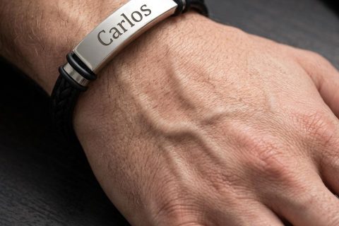Pulsera Enlaces combinados en acero y caucho,acero 316 L