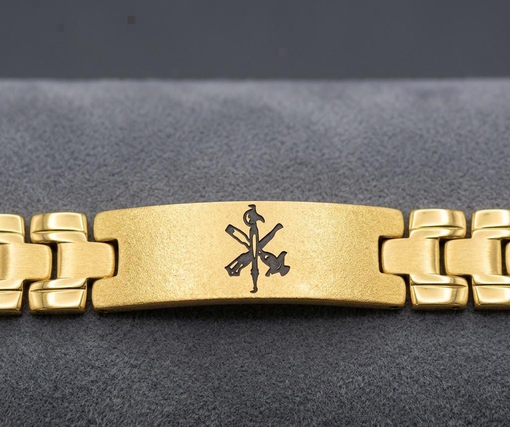 WhatsApp Image 2026-08-07 at 09.41.41 Esclava 12* 21cm- logo legión española, acero 316L chapado oro 18k - Imagen 1