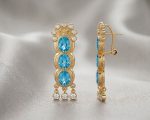Pendientes semáforo celeste 4cm, acero 316L chapado oro 18k - Imagen 2