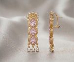 Pendientes semáforo rosa 4cm, acero 316L chapado oro 18k - Imagen 2