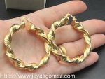 Pendientes greca ancha, 4cm largo, acero chapado oro 18k - Imagen 2