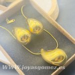 Conjunto gota de agua, acero 316L chapado oro 18k - Imagen 2