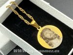 Colgante medalla redonda 25mm-cadena 3*50 cm- foto grabación personalizada láser, acero 316L chapado oro 18k