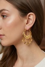 Pendientes panderetas 4cm,acero 316L chapado oro 18k - Imagen 2