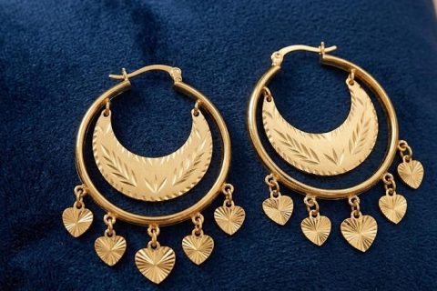 Pendientes panderetas 4cm,acero 316L chapado oro 18k