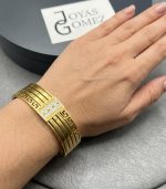 Pulsera rígida greca con circonitas ,acero 316 L chapado oro 18k