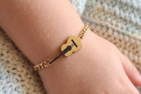 Pulsera niño guitarra 16cm-acero 316L chapado oro 18k