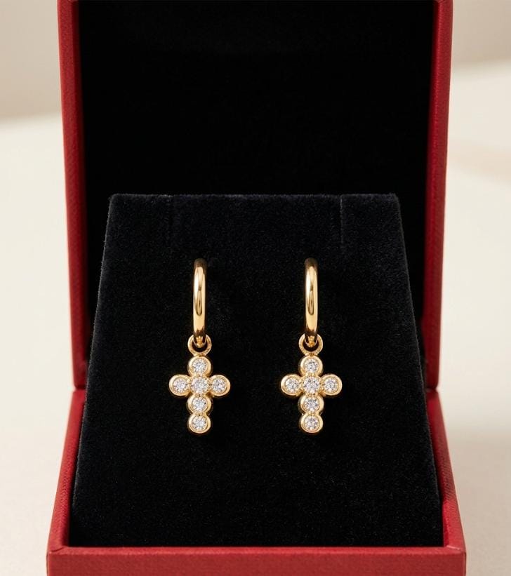 WhatsApp Image 2026-08-21 at 10.19.45 Aritos cruz circonitas ,acero 316L chapado oro 18k - Imagen 1