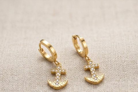 Pendientes ancla, acero 316L chapado oro 18k