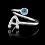 Anillo inicial, chatón azul tallas 12-14-16-18-20-22,plata de ley