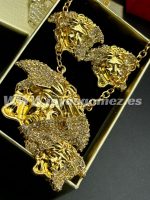 Conjunto medusa circonitas , acero 316L chapado oro 18k-LIQUIDACION- - Imagen 2